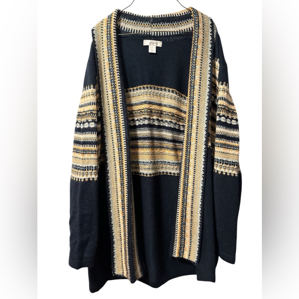 CJ Banks Navy and Cream Striped Cardigan Size X